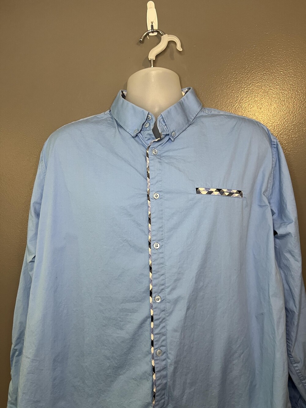 HOTOUCH Shirt Mens 2XL Blue Trim Chest Pocket Long Sleeve Button Down Casual